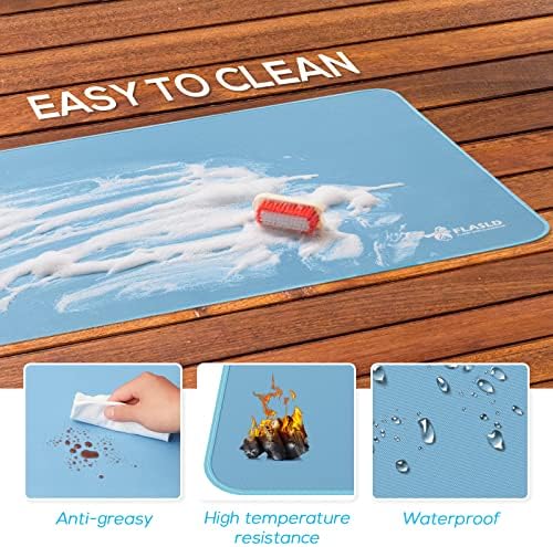 FLASLD 32 x 60 inches Under Grill Mat, Outdoor Floor Mat for Fire Pit, Griddle Cooking, Flat Top Gas, Propane Burners & Portable Charcoal Grills, Sky Blue - Image 4