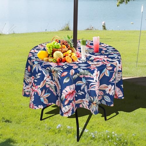 Outdoor Patio Tablecloth with Umbrella Hole, Blue, 60 Round with zipper - Image 7