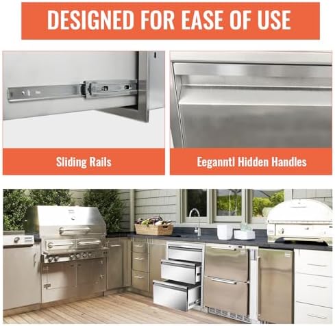 Outdoor Kitchen Drawers Stainless Steel Triple BBQ Drawers Built-in Drawer 18" W x 21" H x 23" D for Outdoor Kitchen Island Patio Grill Station - Image 4