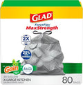 Glad ForceFlex MaxStrength Drawstring XL Kitchen Trash Bags, 20 Gal, Gain, 80 Ct (Package May Vary) by GladTrashFoodStorage