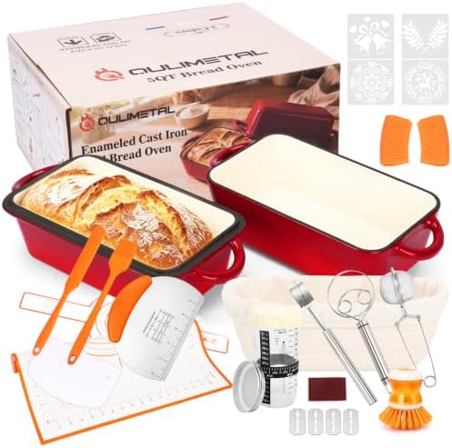 2 in 1 Enameled Cast Iron Sourdough Bread Pan, 5 QT Loaf Pan by QuliMetal