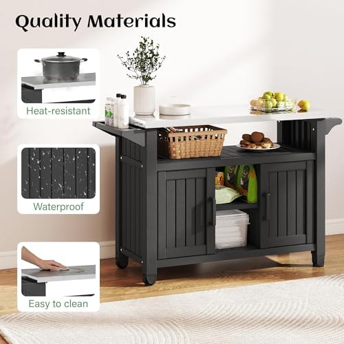 Bifanuo Outdoor Grill Table Grill Cart with Stainless Steel Top & Storage Cabinet for Food Prep and Storage, Portable and Durable with Wheels(Classic Black) - Image 4