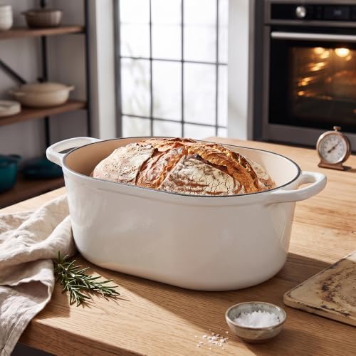 EDGING CASTING Enameled Cast Iron Oval Dutch Oven, 6QT, White - Image 6