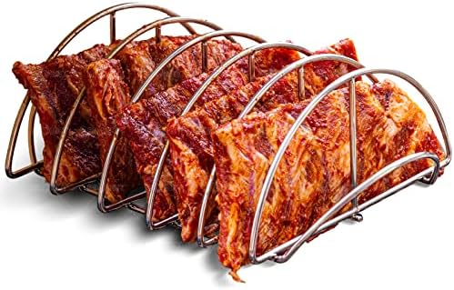 BBQ Rib Racks for Smoking, Classic Joe, BGE Grill Expander Rack Accessories - Optimizes Grilling Space, Standing Roast Rack Allows for more Even Cooking, Works with 18" or Larger Size Grill, Stainless by GriAddict