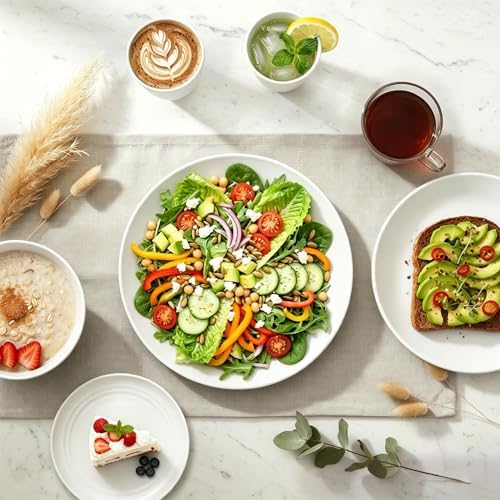 40 PCS Wheat Straw Dinnerware Sets, Service for 8 - Dinner Plates, Cereal Bowls, Drinking Glasses, Unbreakable Plastic Plates and Bowls Sets, Dishwasher and Microwave Safe for Kitchen - White - Image 4