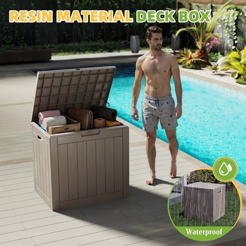 ROJIK 40 Gallon Resin Deck Box, Lockable Waterproof Weatherproof Outdoor Storage Container for Garden Tools, Cushions & Outdoor Accessories（Grey - Image 3