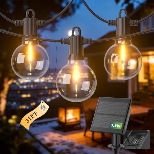 31FT G40 Solar String Lights Outdoor Waterproof IP65 with USB-Charging by FOOMAN