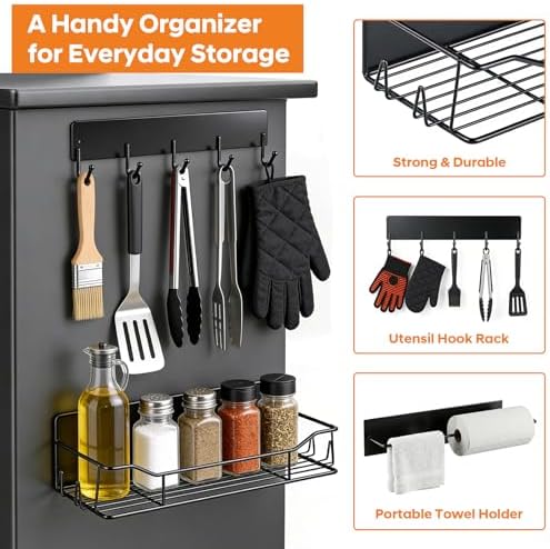 Magnetic Grill Caddy with Bins, BBQ Tool Organizer with Paper Towel Holder - Image 4