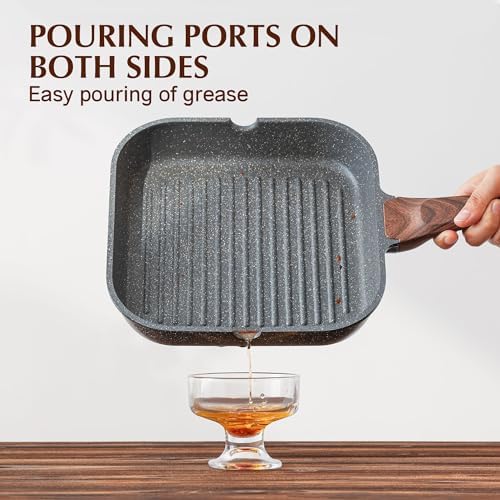 SENSARTE Nonstick Grill Pan with Lid, Grill Pan for Stove Tops, Versatile Griddle Pan with Pour Spouts, Square Grill Pan for Big Cooking Surface, Grill Skillet for Indoor Outdoor Grilling. PFOA Free - Image 5