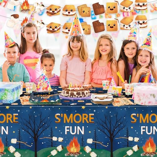 S’Mores Camping Party Tablecloths and Tableware Set - Serves 24-99Pcs S’More Love Fun Campfire Disposable Table Covers Plates Napkins Forks Birthday Party Decorations Baby Shower Supplies - Image 5