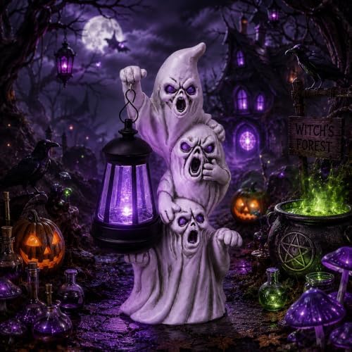 Triple Ghosts Halloween Figurine with Solar Lighted,Halloween Decorations by YDKOJGW