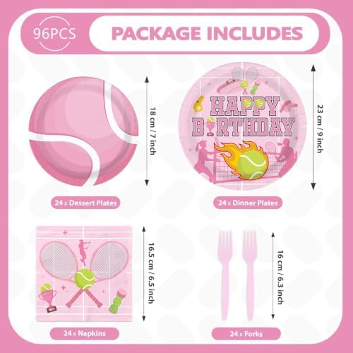 96Pcs Pink Tennis Birthday Party Decorations for Girls, Serves 24 - Image 2