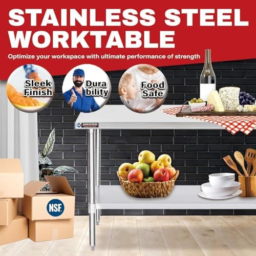 DuraSteel 24x48 Stainless Steel Work Table - NSF Commercial Prep Metal Table - Outdoor Pizza Oven Stand w/Under Shelf - Kitchen Island Laundry Utility Garage Microwave Stand Large Rolling Storage Cart - Image 4