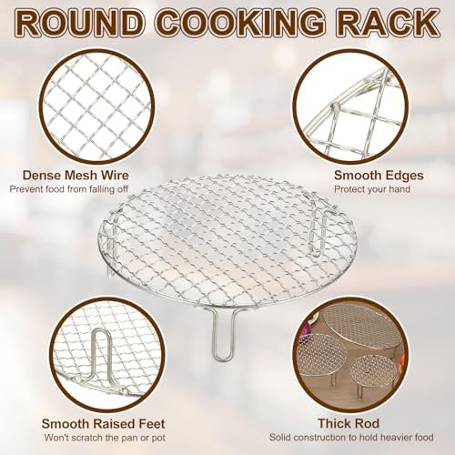 uxcell 6.5 Inch Round Cooking Rack, Stainless Steel Canning Racks with Legs, Barbecue Mesh Grill for Baking Cooling Steaming Cookware - Image 3
