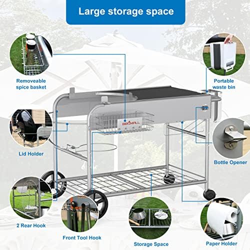 Grill Table for Weber 22" &18" Original Kettle, for Weber Grill Table, Stand Cart for JumboJoe Master-Touch Charcoal Outdoor Prep Performer Charcoal Accessories for Outside - Image 4