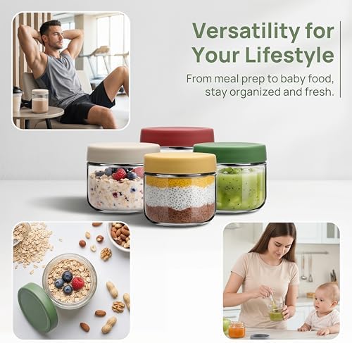 EONJOE 10 oz Small Glass Containers with Lids, Food Storage Jars, 6pk - Image 6