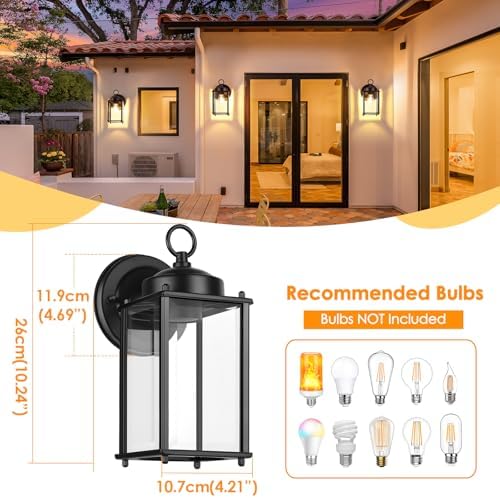 MATAMEYE Outdoor Wall Lantern, Exterior Waterproof Wall Sconce Light Fixtures, Black Front Door Lighting, Anti-Rust E26 Socket Porch Lamp, 2 Pack - Image 2
