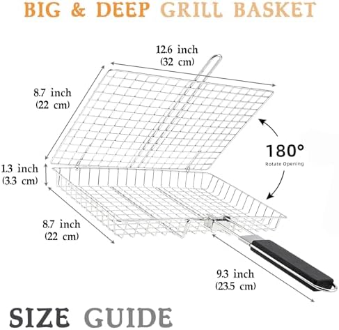 Deep BBQ Grill Basket, Lockable Grilling Basket with Basting Brush - Image 2