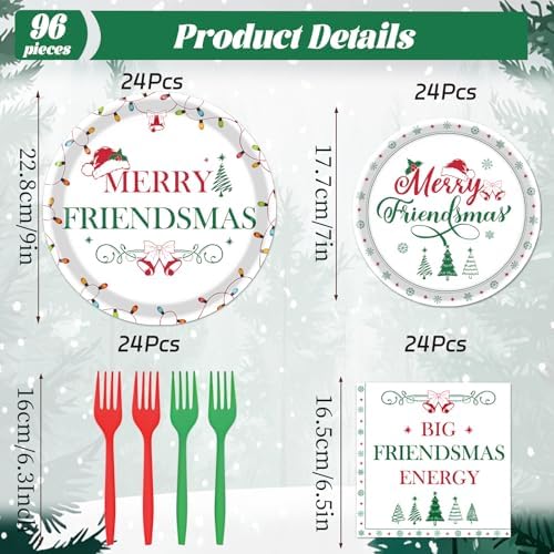 Friendsmas Christmas Party Decorations Tableware, 96PCS Merry Friendsmas Disposable Paper Plates and Napkins Decorations, Funny Christmas Forks for Xmas Holiday Birthday Supplies - Image 2