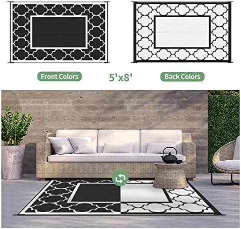 GENIMO Outdoor Rug, Waterproof Plastic Rugs for Patio, 5'x8' Black White - Image 4