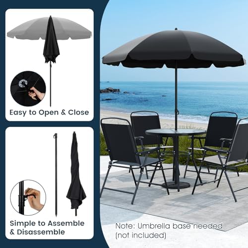 Tangkula 6 Pieces Patio Dining Set with Umbrella, Outdoor Table and Folding Chairs Set with 4 Armchairs and Round Tempered Glass Table for Garden, Deck, Lawn and Backyard (Black) - Image 6