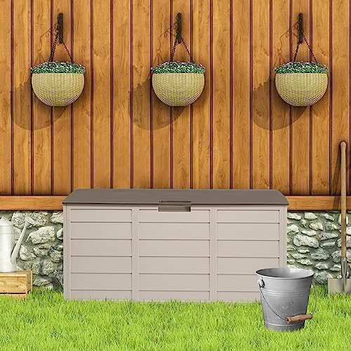 75-Gallon Medium Deck Box - Lightweight Resin Indoor/Outdoor Storage Container and Seat for Patio Cushions and Gardening Tools - Store Items on Garage, Yard,Brown - Image 6