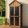 Ketive Outdoor Storage Cabinet, Wood & Metal Storage Shed with Weather-Resistant Roof, Adjustable Shelf, Lockable Doors & Adjustable Feet, for Garden, Patio, Backyard, 27.5" x 13" x 67" by Ketive