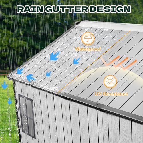 8 x 8 FT Resin Outdoor Storage Shed with Floor, Plastic Garden Shed - Image 5