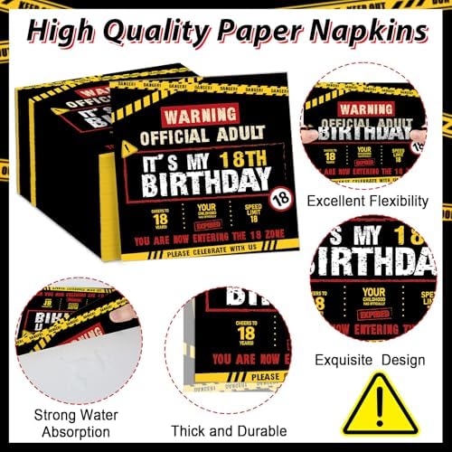 96 PCS Caution Logos 18th Birthday Party Paper Plates and Napkins 18 Years Old Party Decoration Warning Themed Official Adult 18th Dinnerware for Boys Girls 18 Year Old Birthday Gatherings Decorations - Image 3