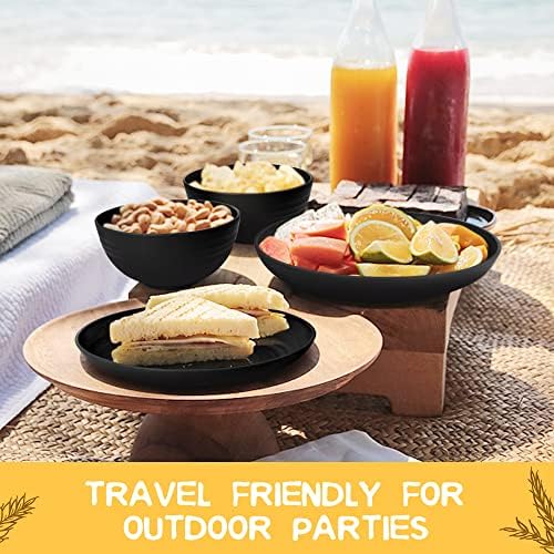 Teivio 16-Piece Kitchen Plastic Wheat Straw Dinnerware Set, Service for 4, Dinner Plates, Dessert Plate, Cereal Bowls, Cups, Unbreakable Plastic Outdoor Camping Dishes, Black Matte - Image 6