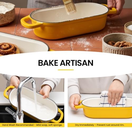 Oval Dutch Oven for Bread Baking,11.3x5 Enameled Cast Iron Bread Pan,Yellow - Image 7