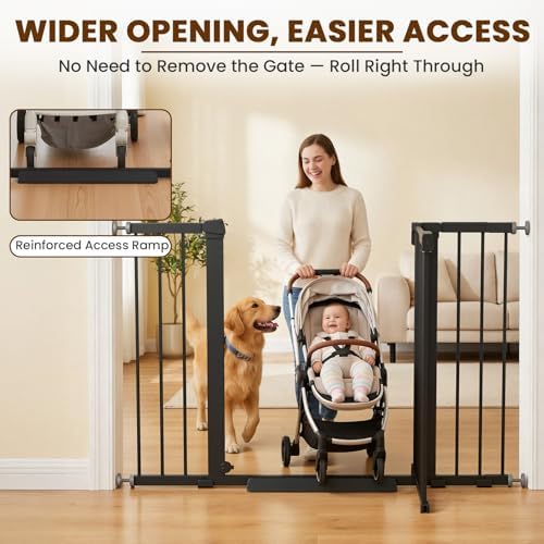 Mumeasy 29.7-48" Baby Gate for Stairs, Pressure Mounted Dog Gate for Doorways, Extra Wide Walk Thru Safety Pet Gate for Doors with Auto Close, Easy Install Child Gate for Hallway Indoor House, Black - Image 4
