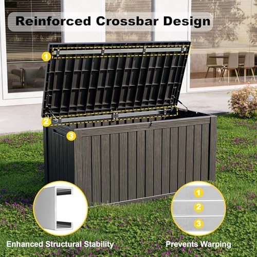 DRATO 180 Gallon Deck Boxes Outdoor Waterproof, Lockable Outdoor Storage Box for Patio Furniture Pool Supplies Garden Tools, Weatherproof Resin Storage Box for Backyard (Black, 180 Gallon) - Image 4