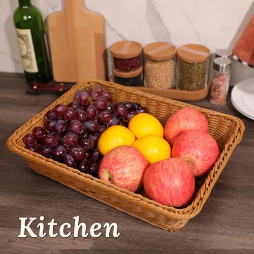 WeeNest Wicker Bread Basket, Rectangle Resin Wicker, 2 pcs, Light Brown - Image 5