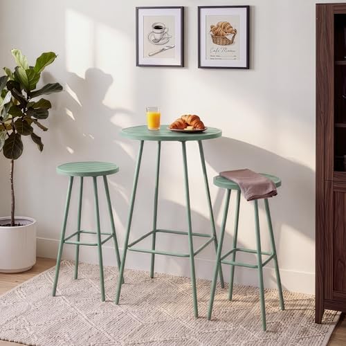 Best Choice Products 3-Piece Patio Dining Set, Bar Height, Outdoor Bistro Set, Outdoor Round Bar Table w/ 2 Bar Stools, Steel - Sage - Image 3