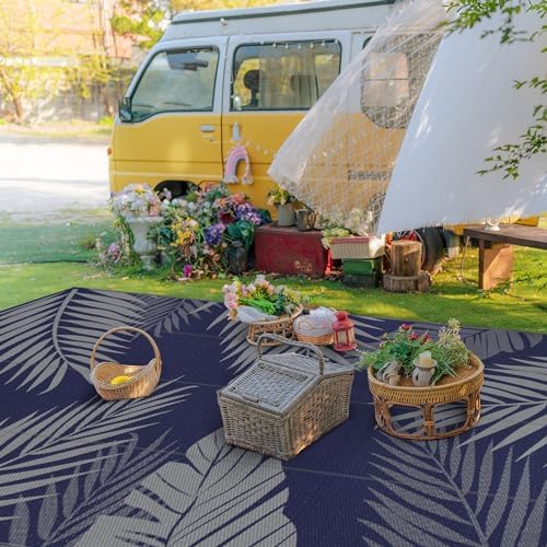 GENIMO Outdoor Rug, Waterproof Plastic Rugs 10'x14' for Camping Blue Grey - Image 3