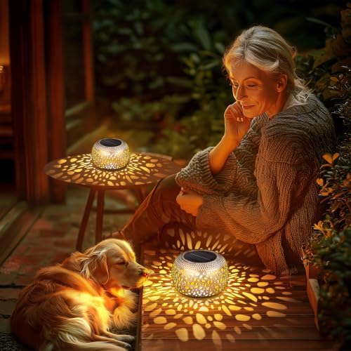 Solar Lanterns Outdoor Waterproof: 2 Pack White Gold Metal Table Decor - Image 4