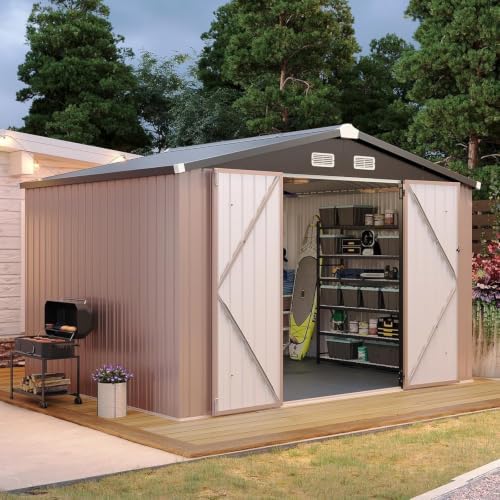 Aoxun 10x8FT Shed with Floor Galvanized Steel Outdoor Storage Shed (Brown) by Aoxun
