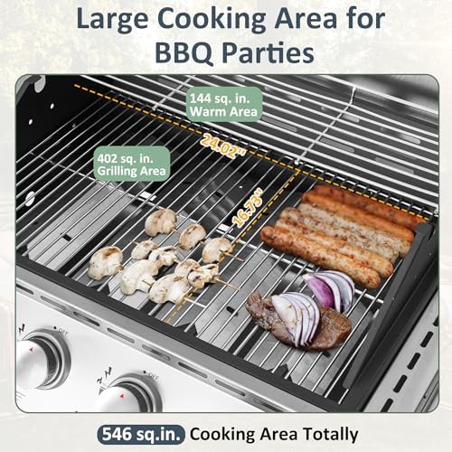 Polar Aurora Propane Gas Grill 4 Burners with Side Burner, Stainless Steel Grill Cart with Wheels for Outdoor Patio Garden Backyard Cooking bbq Grill - Image 3