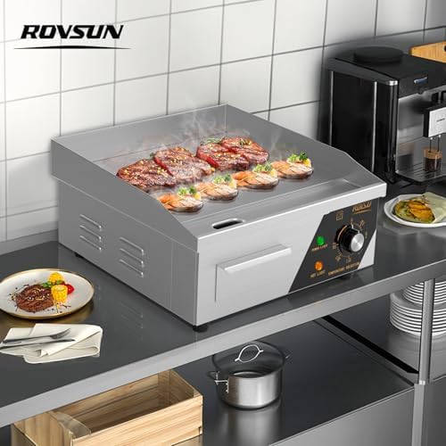 ROVSUN 14" Electric Countertop Flat Top Griddle, 1500W Electric Griddle, Teppanyaki Grill Stainless Steel with Adjustable Temperature Control 122°F-572°F for Home Restaurant Commercial - Image 7