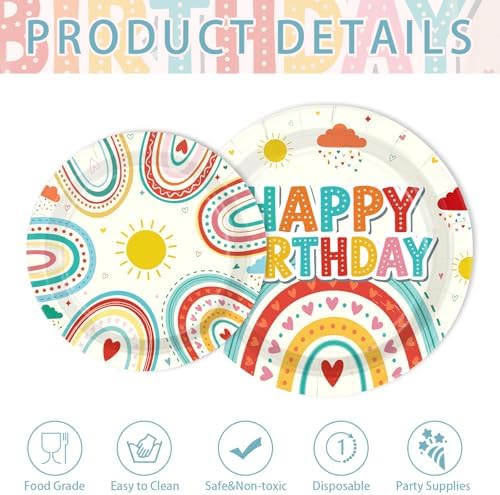 250 Pcs Retro Rainbow Birthday Party Decorations for Boys Girls Serves 50 - Image 5