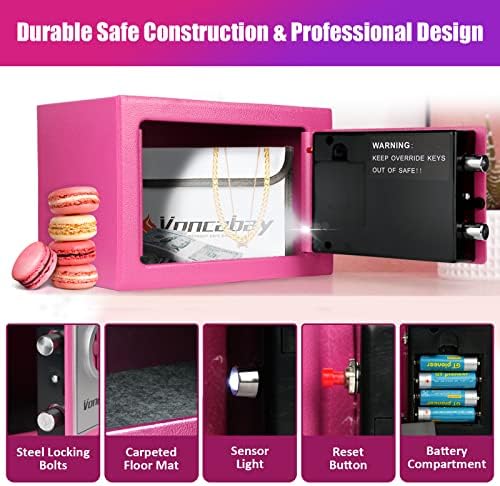 Voncabay Money Safe Box for Home with Digital Keypad, 0.23 Cu. Ft., Pink - Image 6