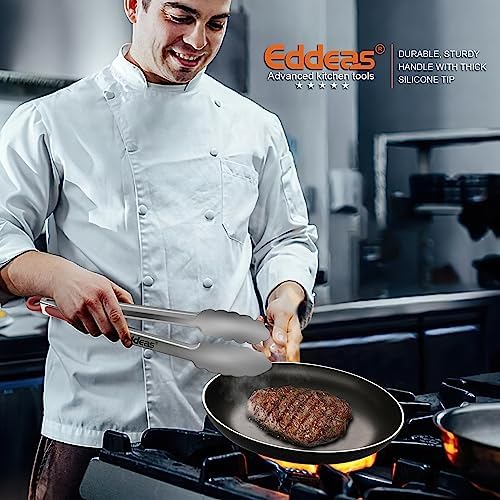 Eddeas Tongs For Cooking - 7",9" and 12 inch Kitchen Tong Heat Resistant 600 Degrees Stainless Steel Tongs, Heavy Duty Metal Locking Tong, Perfect for Food, BBQ Red Set of 3 - Image 6