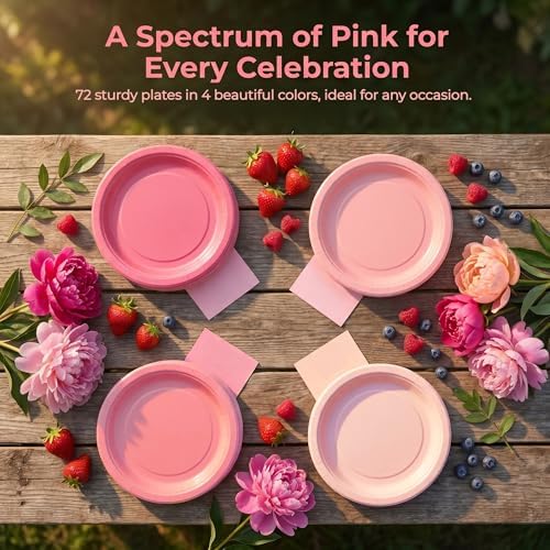 Breroa 72 Pcs Gradient Pink Paper Plates 7 Inch Bulk Pink Plates Disposable - Image 4