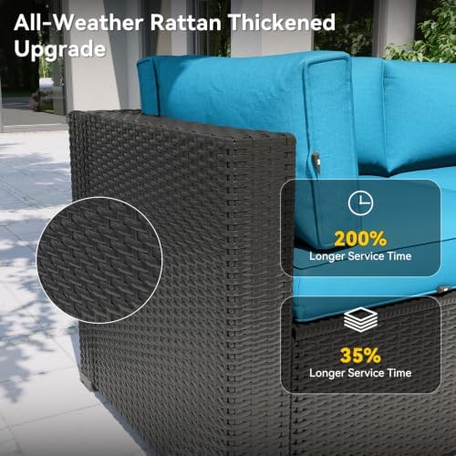 Aoxun Patio Furniture Set with Fire Pit Table, 8 Piece Outdoor Sectional Sofas, Wicker Rattan Outdoor Furniture with Thickened Cushion for Backyard, Garden Peacock Blue - Image 6