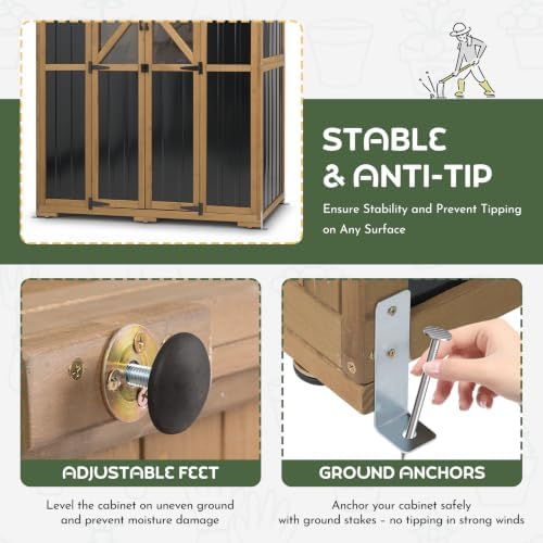 Outdoor Storage Cabinet, Weatherproof Garden Shed with 6 Shelves for Tools - Image 4
