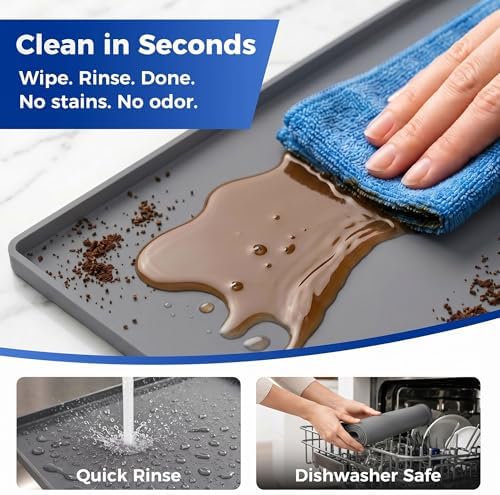 Golener Coffee Bar Mat, Silicone Coffee Mat with Raised Edges, 31.5"x16" - Image 4