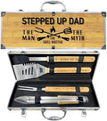 Step Dad Gifts from Daughter Christmas Heavy Duty Wooden BBQ Grilling Accessories Kit for Backyard, Thick Stainless Steel Grill Utensils with Non-Slip Handle Tools in Portable Bag Birthday Fathers Day by Taesun