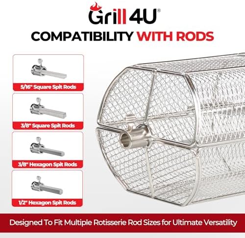 Rotisserie Basket for Outdoor Grill (15.4" x 6.8" x 6.4") - Heavy Duty Stainless Steel BBQ Basket with Reinforced Latch & Safety-Smooth Edges - Splits Apart for Easy Cleaning - Fits Most Grills - Image 4