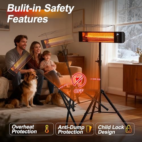 Infrared Patio Heater 1500W Outdoor Heaters RealSmart Electric Space Heater 3 Heating Modes Outdoor/Indoor Use Heater Wall-Mounted Tripod 12H Timer IP65 for Backyard Garage Greenhouse - Image 5
